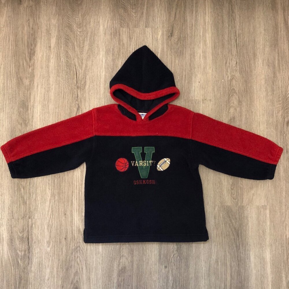 Vintage OshKosh B’Gosh Boy's Size 4T Fleece Hoodie Sweatshirt Varsity Sports